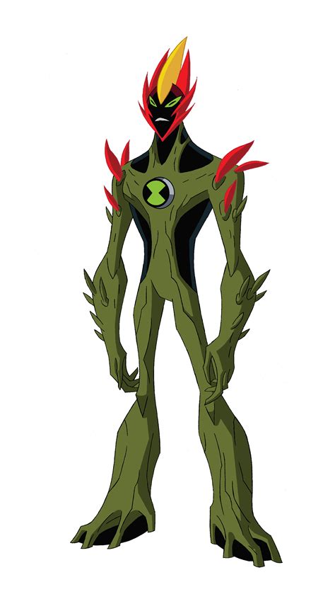Behind his legs and on the top of his arms are small spikes that are grey, there are black. . Swampfire ben 10